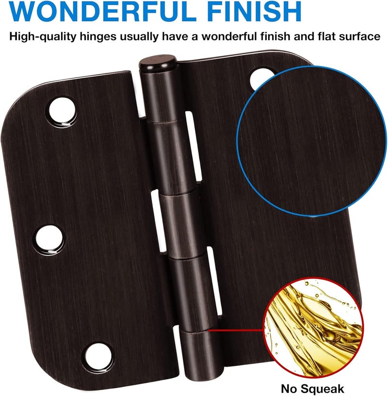 KIW Door Hinge 3 1/2" 12 Pack Rounded Door Hinges Oil Rubbed Bronze 3.5" x 3.5 Inch Hinges for Doors Interior 5/8" Radius Corners Residential Heavy Duty Steel,Reversible Removable Pin Hinge Factory Shop - Image 3